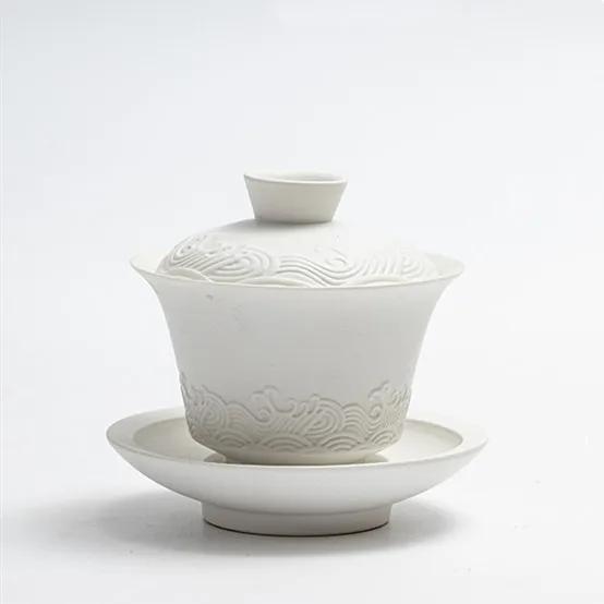 150ml Traditionelle Chinesische Keramik Gaiwan Teetasse Handgefertigt Meereswellen Teeschale Haushalt Schönheits Tee-Infuser Reise Tragbares Teegeschirr