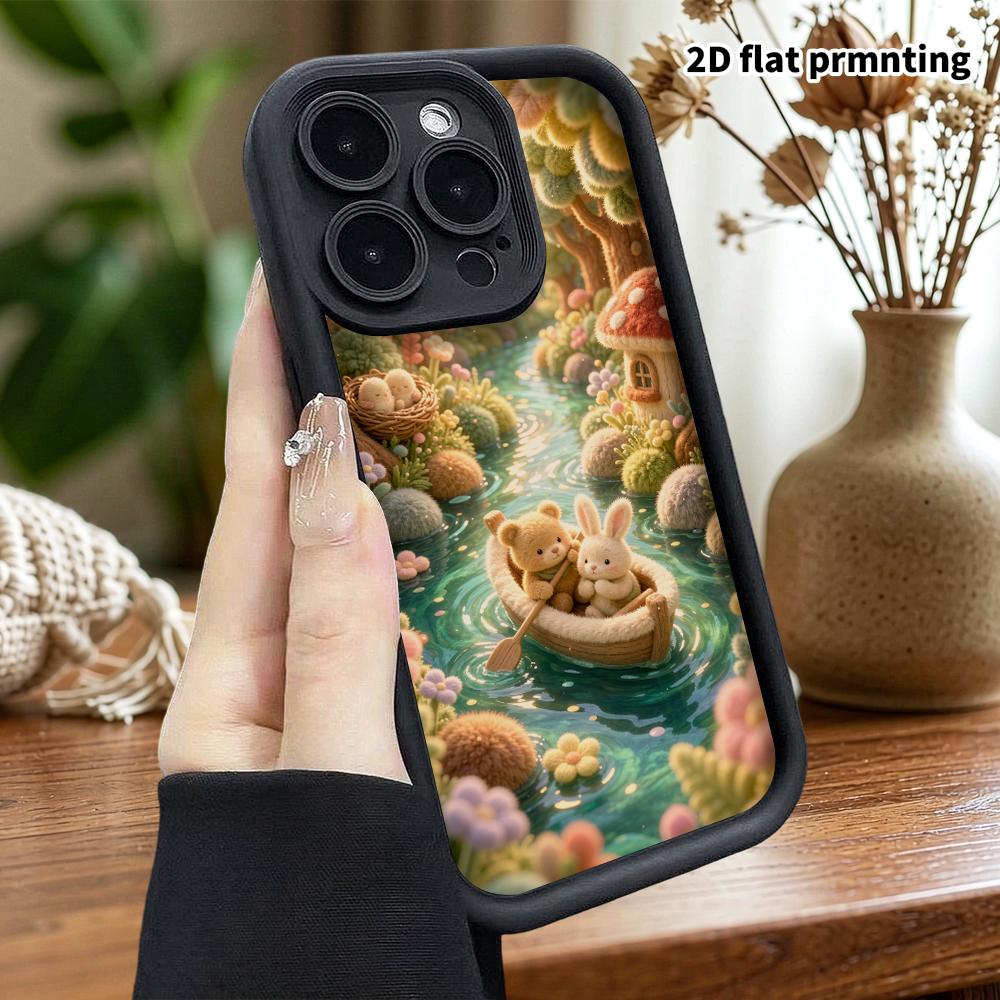 Phone Case: 2D Flat, Suitable for iPhone 18, 17, 16, 15, 14, 13, 12Pro Protective Case, Small River Boating, Perfect Christmas and Halloween Holiday G