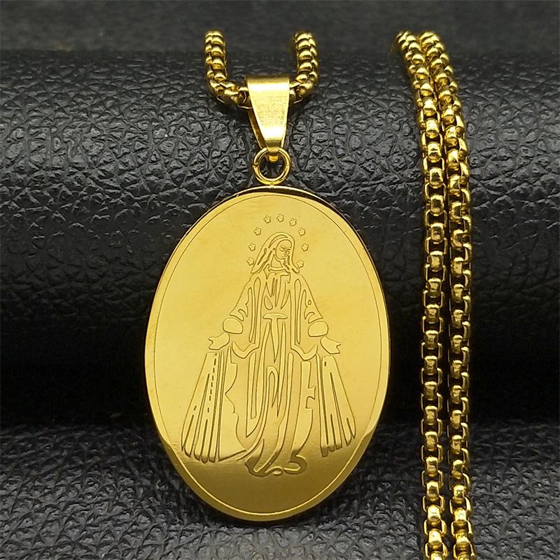 Katholische Unsere Liebe Frau von Guadalupe Anhänger Halsketten für Damen Herren Edelstahl Goldfarbe Jungfrau Maria Medaille Kette Schmuck N2206