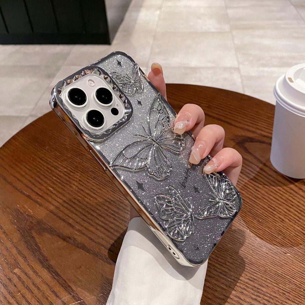 The Iphone16 Pleated Three-dimensional Butterfly Is Suitable for The Apple 15promax Phone Case with A Gradient Glitter Soft Cover