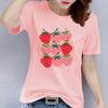 Summer Trend Crewneck Casual American High Street Hip Hop Harajuku Trend Strawberry Print Short Sleeve Tshirt Harajuku