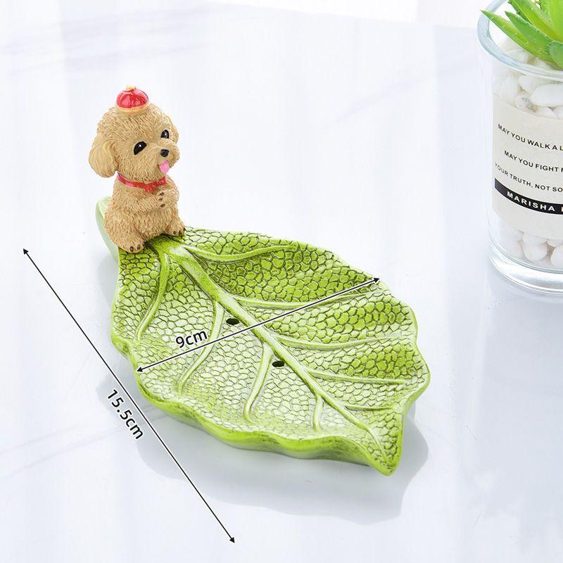 Creative Animal Teddy Dog Soap Dish, Resin Personalized Drain Soap Holder Bathroom Toilet Cute Cartoon Small Soap Box