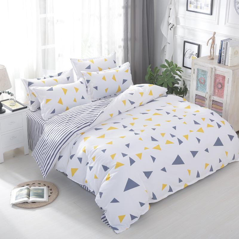 Four Seasons Sengesett 4 stk børstet sengetøy Husholdningsstudent-trykt laken Dynetrekk Putevar for King Queen Beds