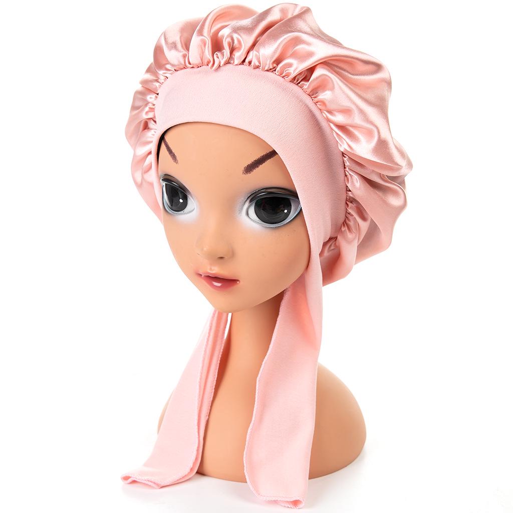 Kinder-Schlafhaube aus reinem Satin mit Bändern
