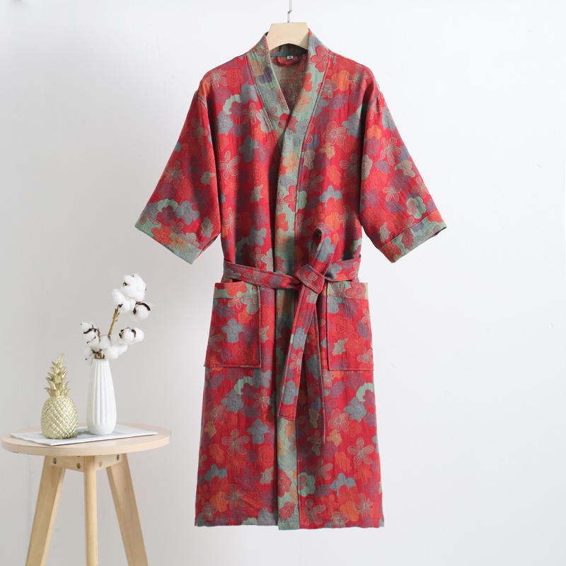Pure Cotton Double Layer Gauze Bathrobe - Class A Spring/Summer, Thin, Water-Absorbent, Quick-Drying Yukata for Couples