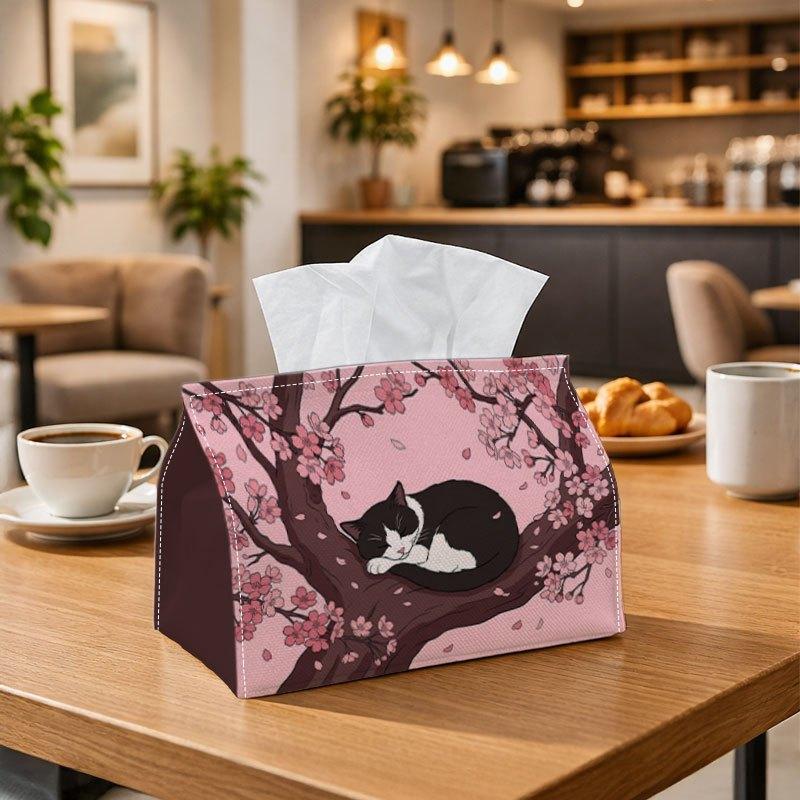 1pc Romantic Vintage Japanese Tissue Box | Durable, Cat Sakura Illustration Suitable for Living Room Accent, Bedroom Decor, Encouragement Gifts, Workp