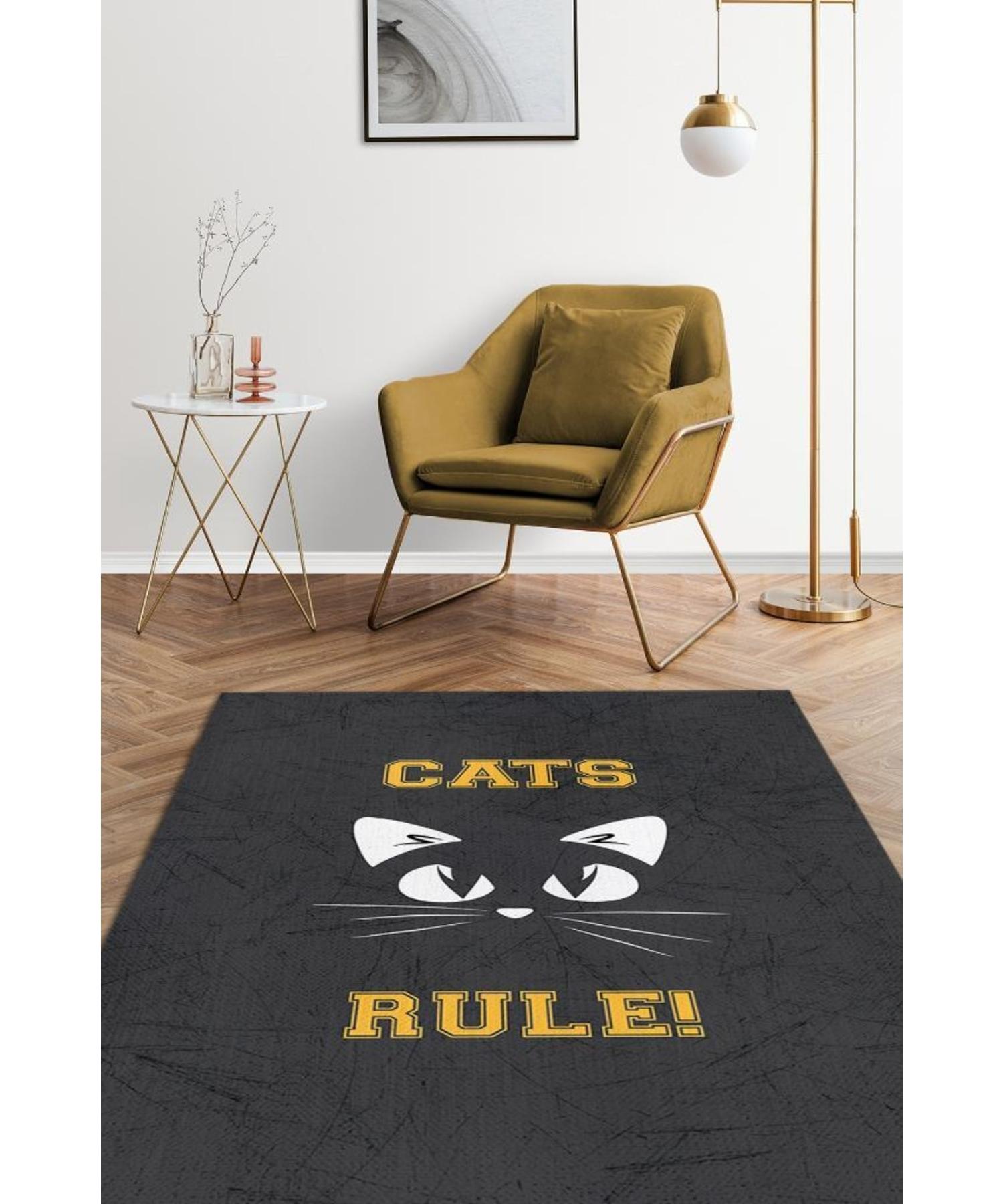 

Cats Rule Cotton Woven Based Washable Non-Slip Decorative Carpet