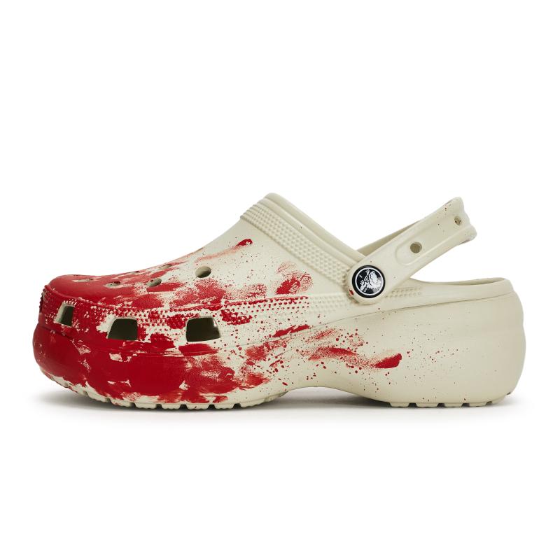Crocs Classic Platform Clog 811 Manufactured Criminal Investigation Scene Special Shoe Box Fluid Splash Ink Women's Bone White Red