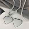 1pc Personality Long Necklace with Big Mirror Heart Pendant Women Pearl Shoudler Chain Jewelry Fashion