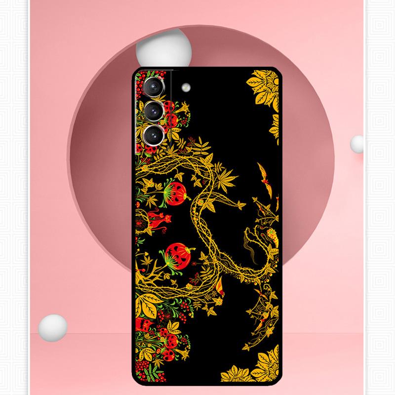 Khokhloma Russian Pattern Flower Case For Samsung Galaxy S22 S23 S24 Ultra Note 20 10 S8 S9 S10 Plus S21 S20 FE Soft Cover