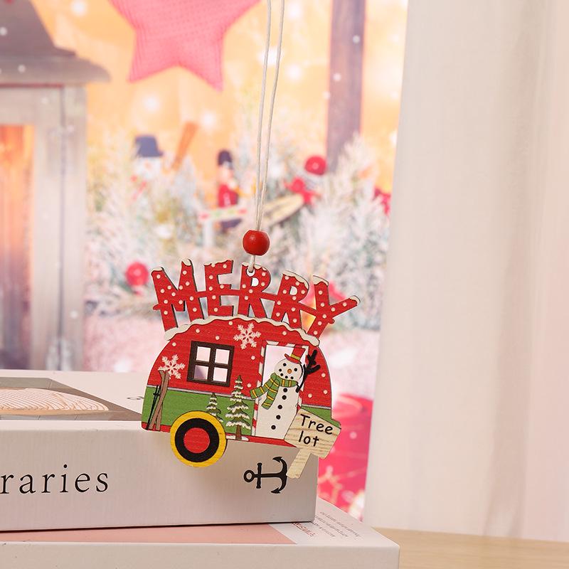New Hand-Painted Christmas Tree Pendants: Wooden Santa and Car Designs