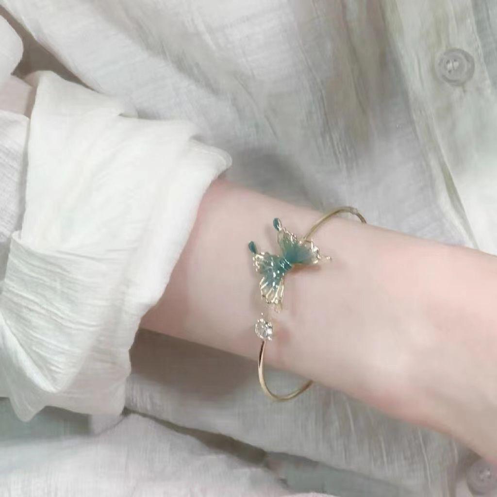 Green butterfly bracelet niche design sense Chinese temperament jewelry female girlfriend jewelry new
