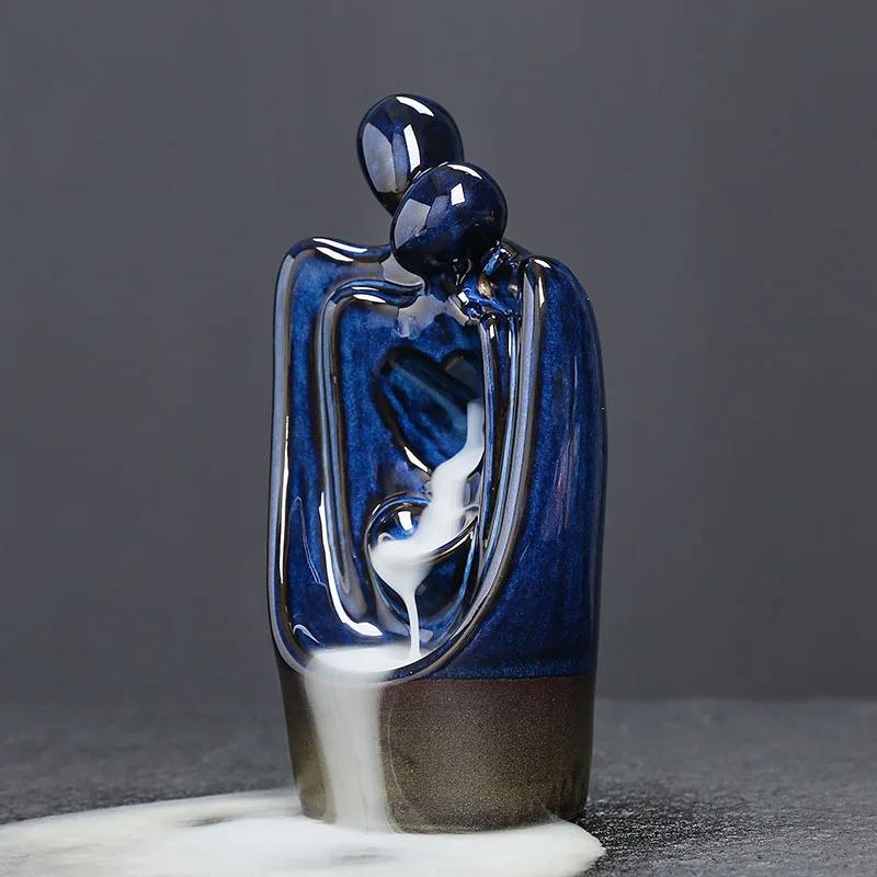 Keramischer Rückfluss Räuchergefäß Blaue Ofenvariante Aromatherapie Ofen mit Abstraktem Paar Design Perfektes Valentinstagsgeschenk