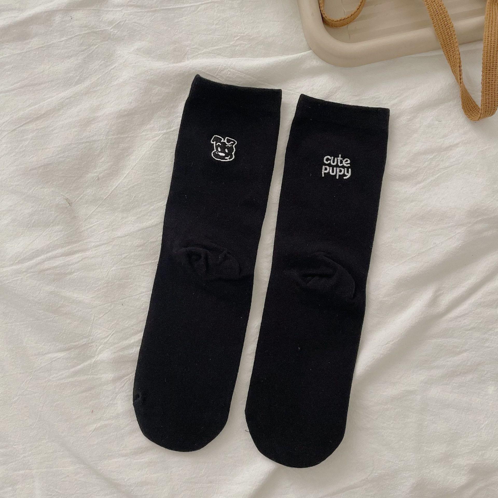 

Ab Embroidery Puppy Socks Women S Simple Medium Tube Socks Cotton Socks Comfortable Versatile College Style Girls Stockings One size fits all чорний