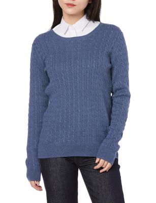 Amazon Essentials Women's Lightweight Cable Knit Crew Neck Long Sleeve Sweater, Heather Blue, Size XL