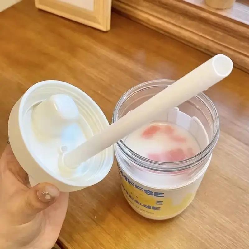 850ml Wasserflaschen Strohbecher Saft Milch Plastikbecher mit Deckel Strohhalm Bubble Tea Kaffeebecher Große Kapazität Trinkgeschirr