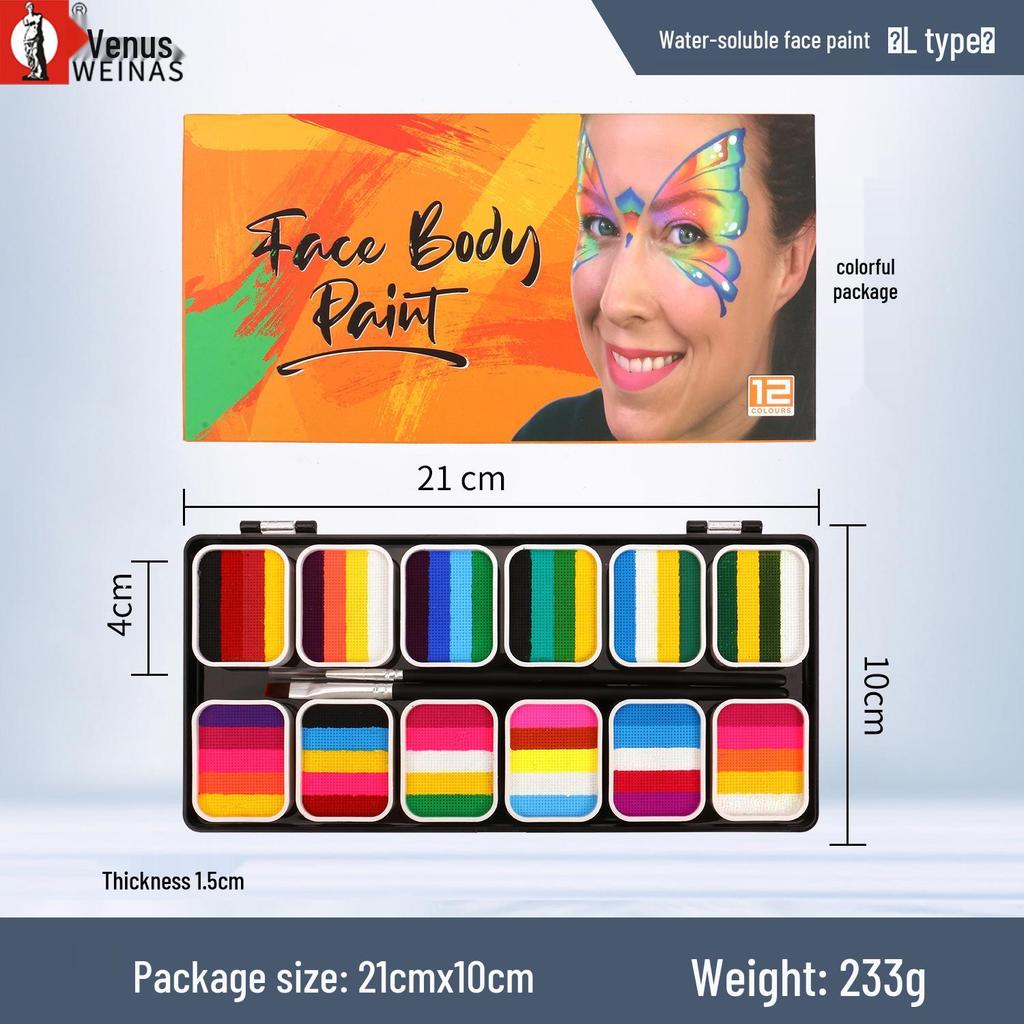 12-Color Washable Water-Soluble Face Paint for Kids' Halloween & Stage Makeup