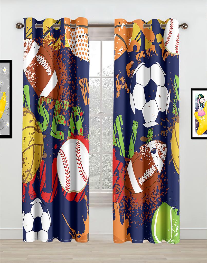Modern Drapes for Sports, Printed Window Curtains, Drapes for Soccer Football Race Exercising Stadium, Living Room, Kitchen