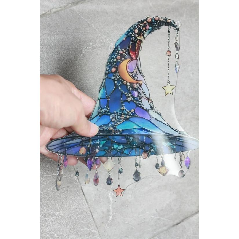 Vrogadso Witch Hat Window Hanging Sun Catcher, Moonlight Design, Decorative Ornament
