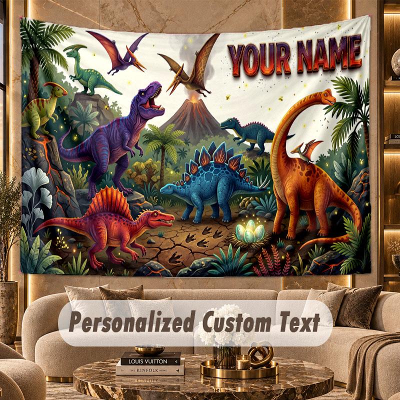 Dinosaur (559) Theme Personalized Tapestry Custom Name Text Wall Hanging Tapestry Home Background Decoration