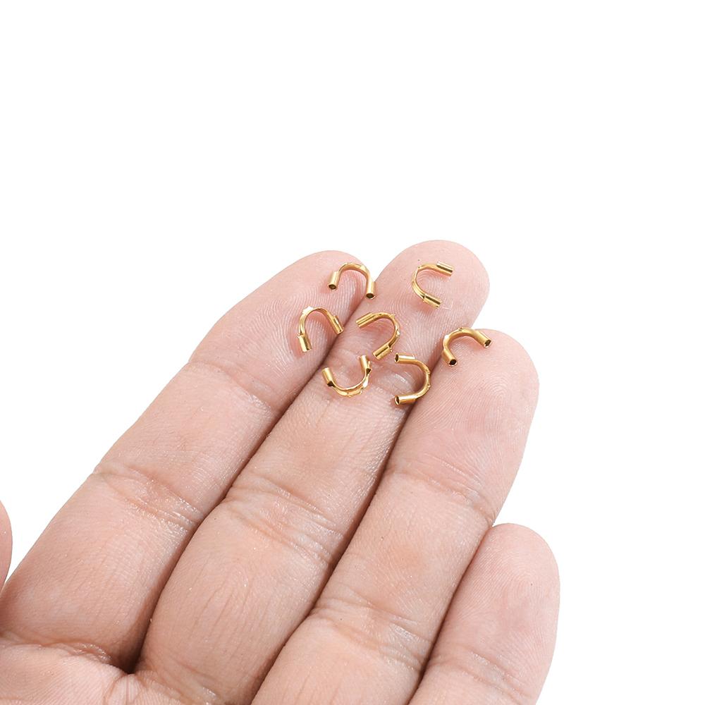 50Pcs Stainless Steel Gold Wire Protectors Wire Guard Guardian Protectors Loops U Shape Clasps Connector for DIY Jewelry Making