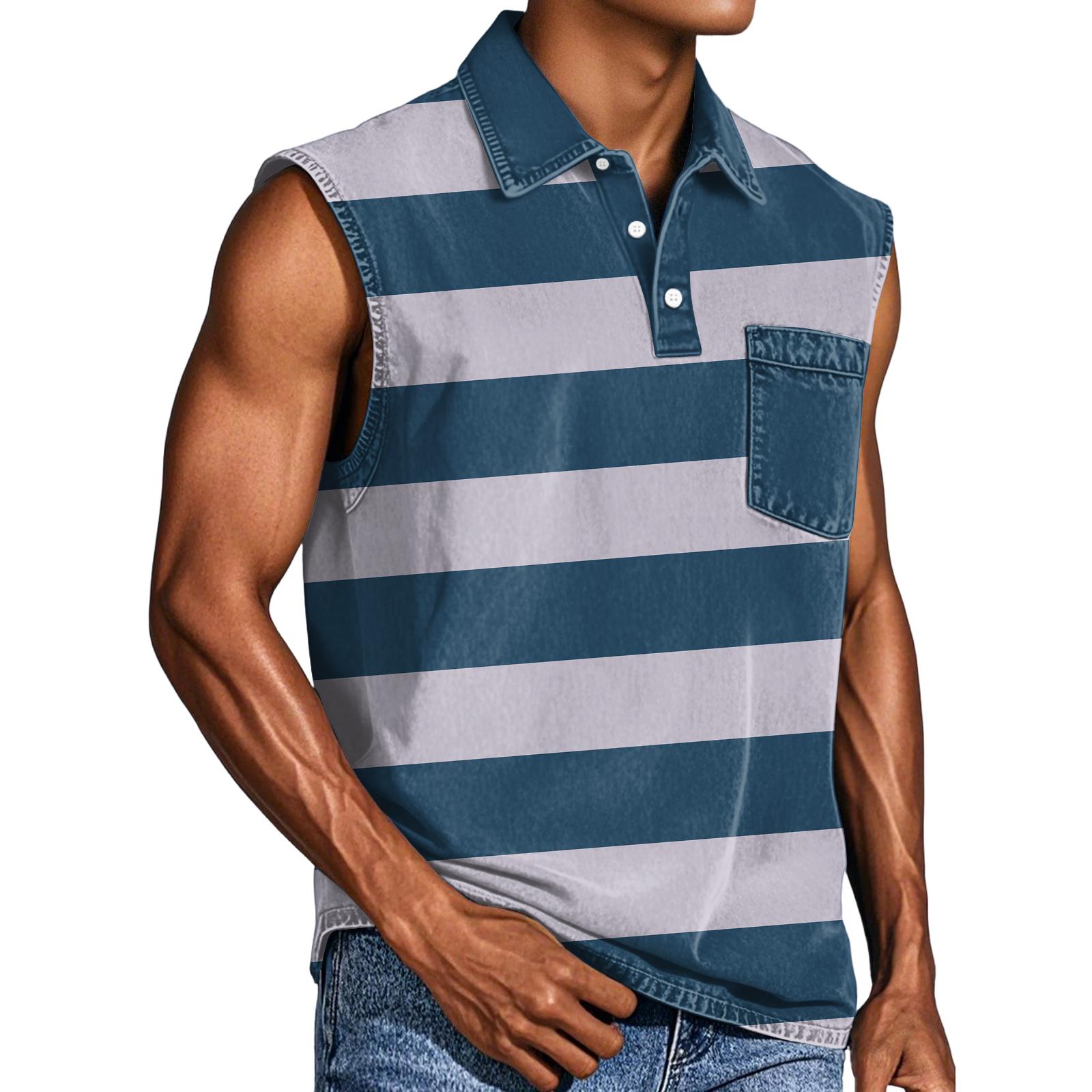 

Мужской повседневный жилет без рукавов с карманом и пуговицами на воротнике S тёмно-синий