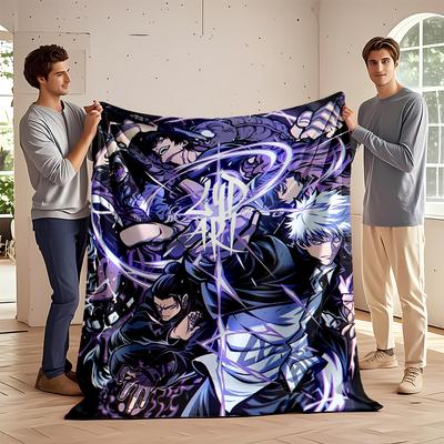 Anime Warriors with Neon Effects Design Flannel Blanket for Bedroom, Living Room, Sofa, and Nap Sofas.