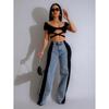 High Waisted Denim Women's Drawstring Elastic Waist, Loose Elastic Denim Straight Leg Pants