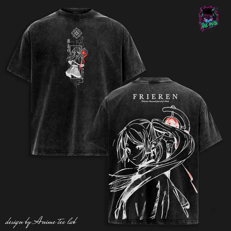 

Hot Anime Frieren Beyond Journey s End Graphic Tee Men Women Clothing Washed Cotton Tshirt Casual Loose T-shirt Harajuku T Shirt XXL