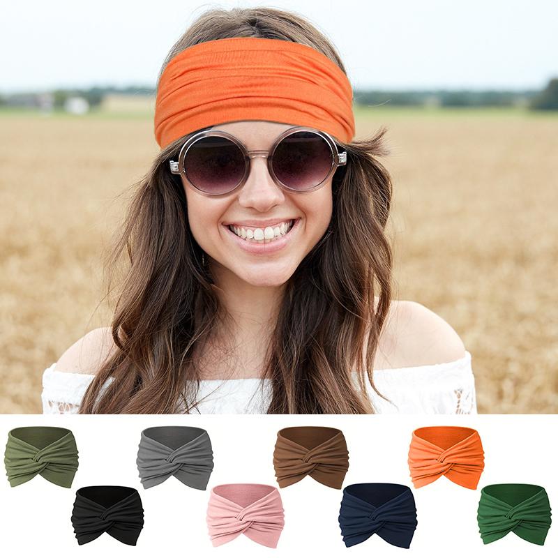 1Pc Women Headwear Cloth Stretch Headwrap Wide Turban Elastic Headpiece Hair Bands
