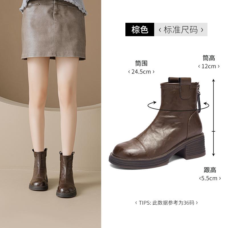 

Augustine black short boots women s 2025 new autumn platform-soled retro Martin boots thick heel British style thin boots 40