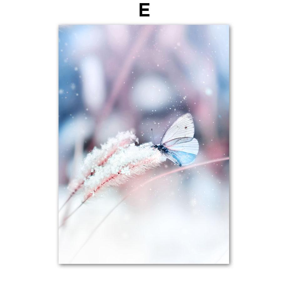 Winter Snow Tree Forest Hill Bridge Butterfly Nordic Posters And Prints Wall Art Canvas Painting Modern Pictures For Living Room