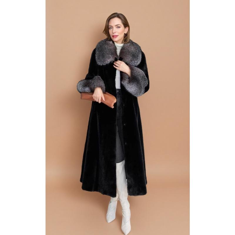 Imitation Mink Coat Women's Medium and Long Autumn and Winter Imitation Mink Fleece Fur High-end Large Fur Collar Coat New Large Size