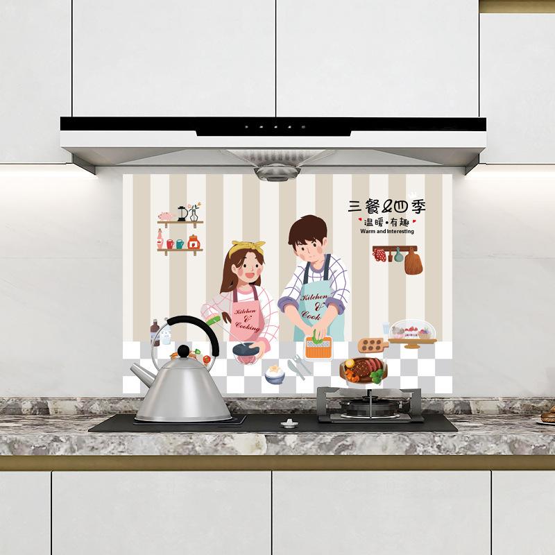 Autocolant nou de uz casnic pentru bucătărie, rezistent la ulei, impermeabil și rezistent la temperaturi înalte, autocolant de perete pentru aragaz, desene animate, folie de aluminiu, autocolant autoadeziv pentru faianță