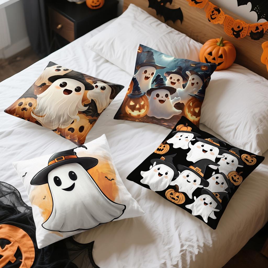 Halloween Cute Ghost Pillowcase Printed Polyester 45X45Cm Throw Pillowcover Decorative Sofa Cushion Pillowslip Home Decor