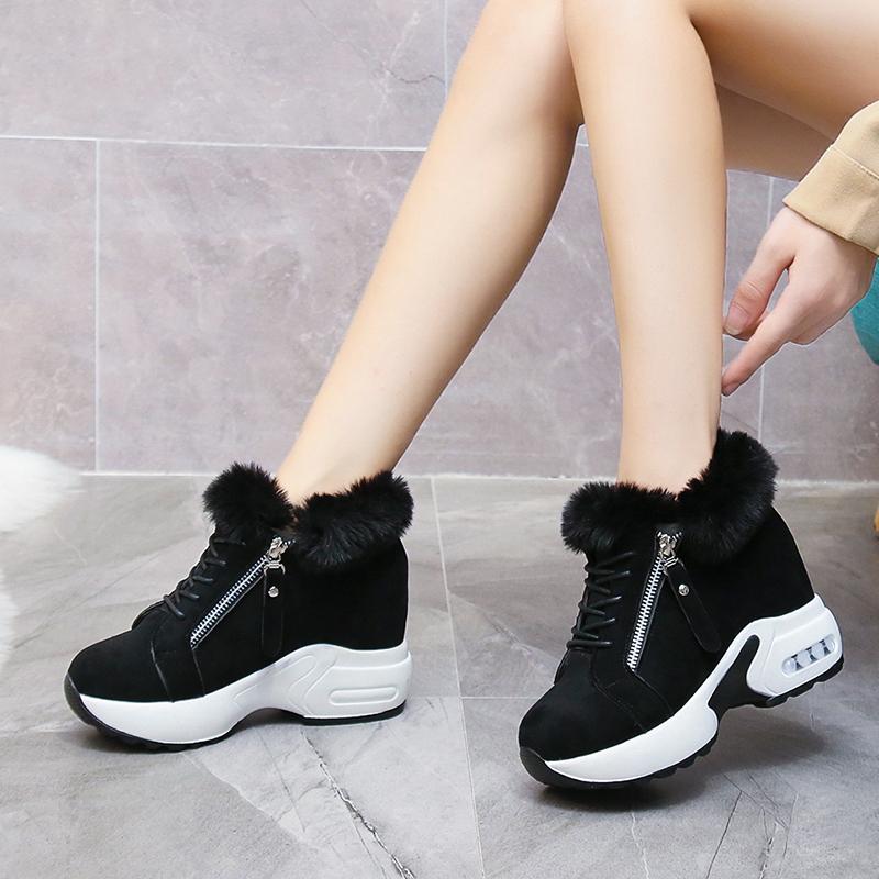 Mode 2024 Damen High Heels Plüsch Warme Winter Sneakers Casual Damen Seitlicher Reißverschluss Freizeitschuhe