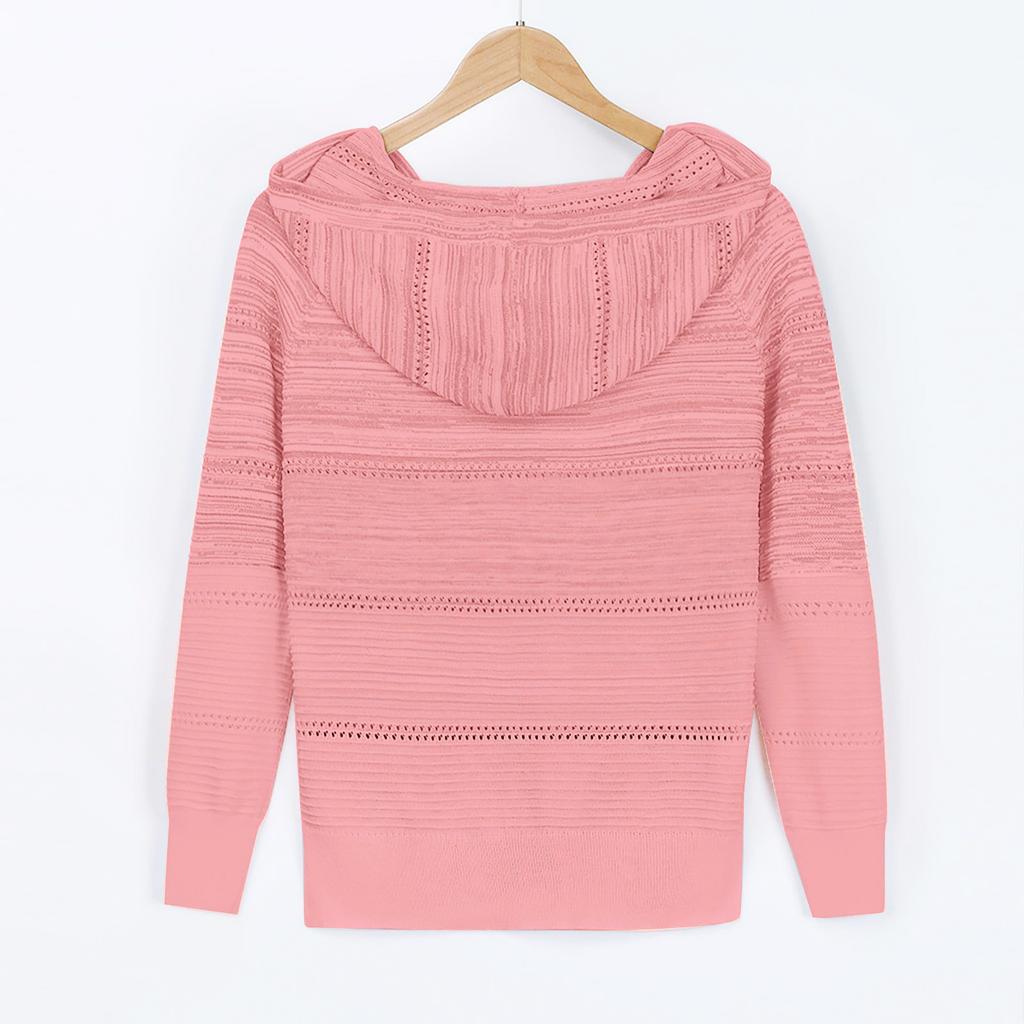 Fashion Women Casual Solid  Long Sleeves Hooded Sweater Blouse Tops