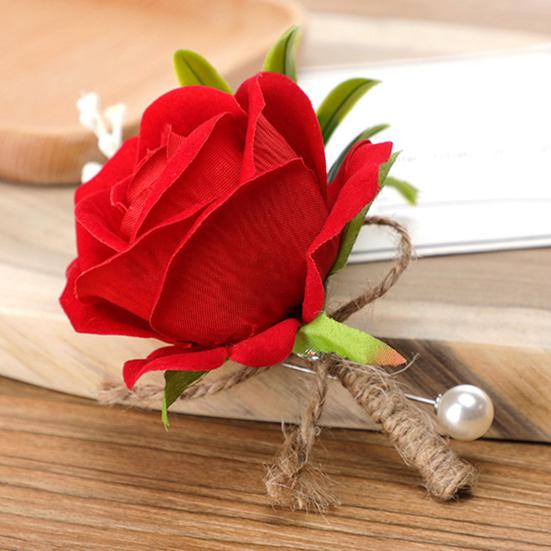 Best Man Brooch Pastoral Style Natural Romantic Realistic Rose Decorative Faux Pearl Wedding Party Groomsman Coat Pin Wedding Prop