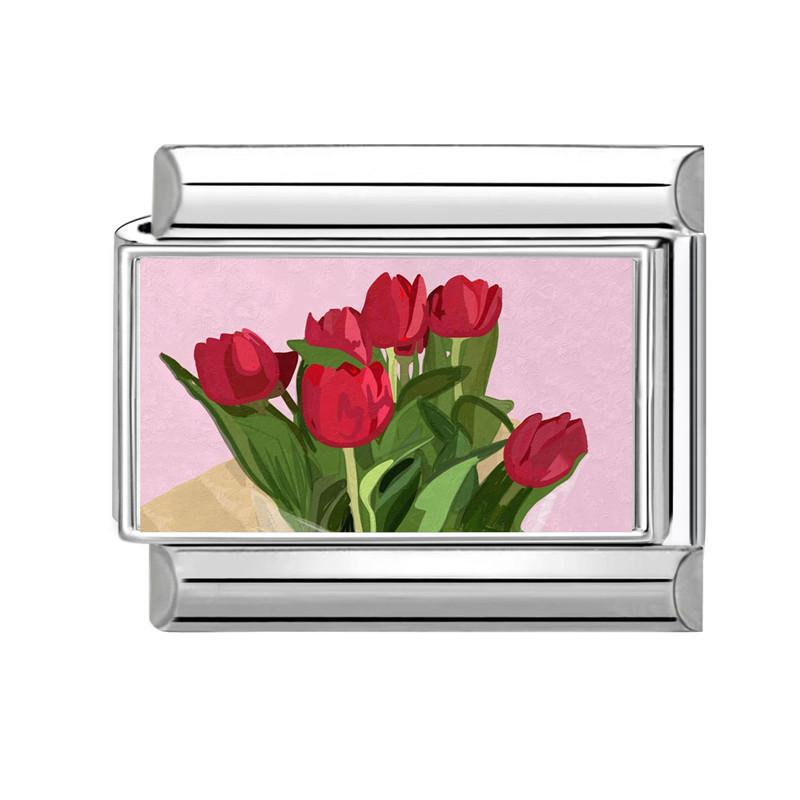 Romantic Flower Purple Flower Hyacinth Italian Charms Fit 9mm Stainless Steel Bracelet DIY Jewelry Gift