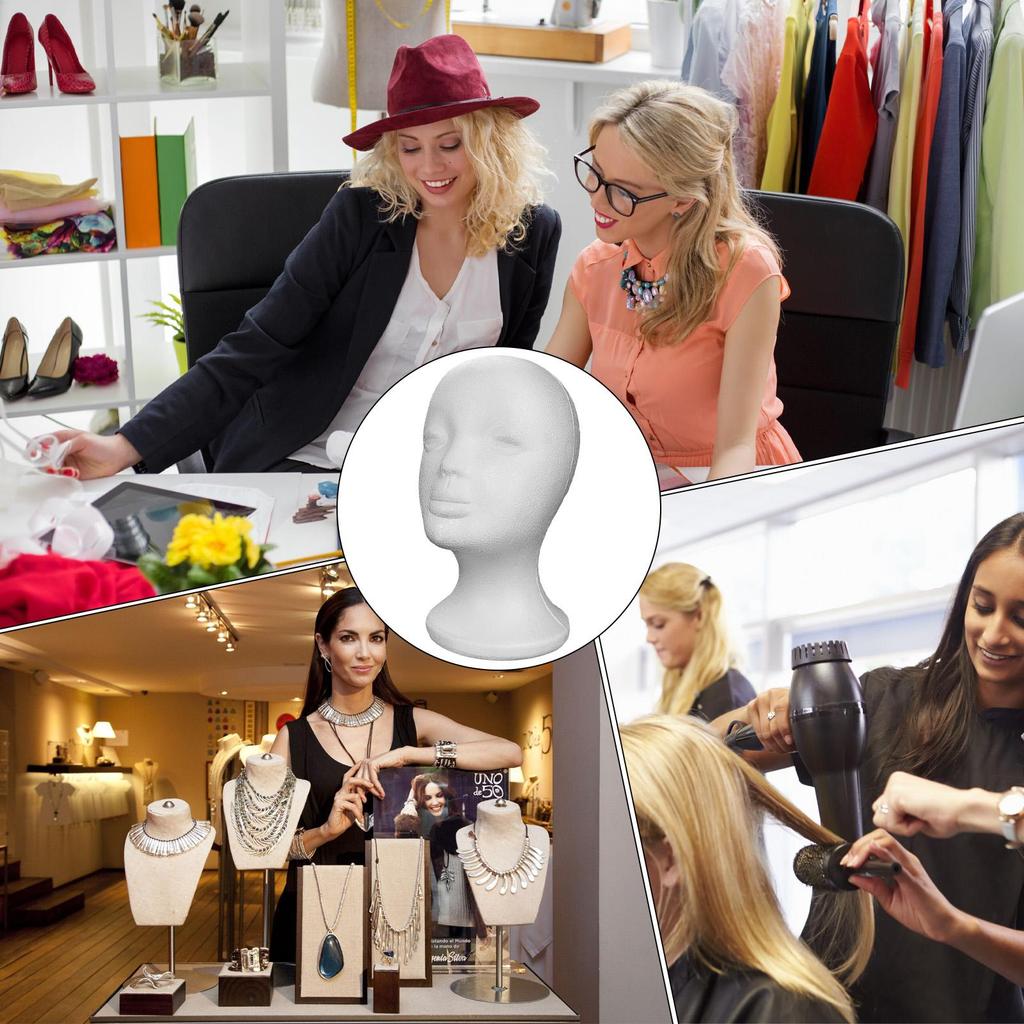 Foam Mannequin Head Display for Wig Hat Durable Lightweight Smooth Female Styrofoam Glasses Display Art Decoration