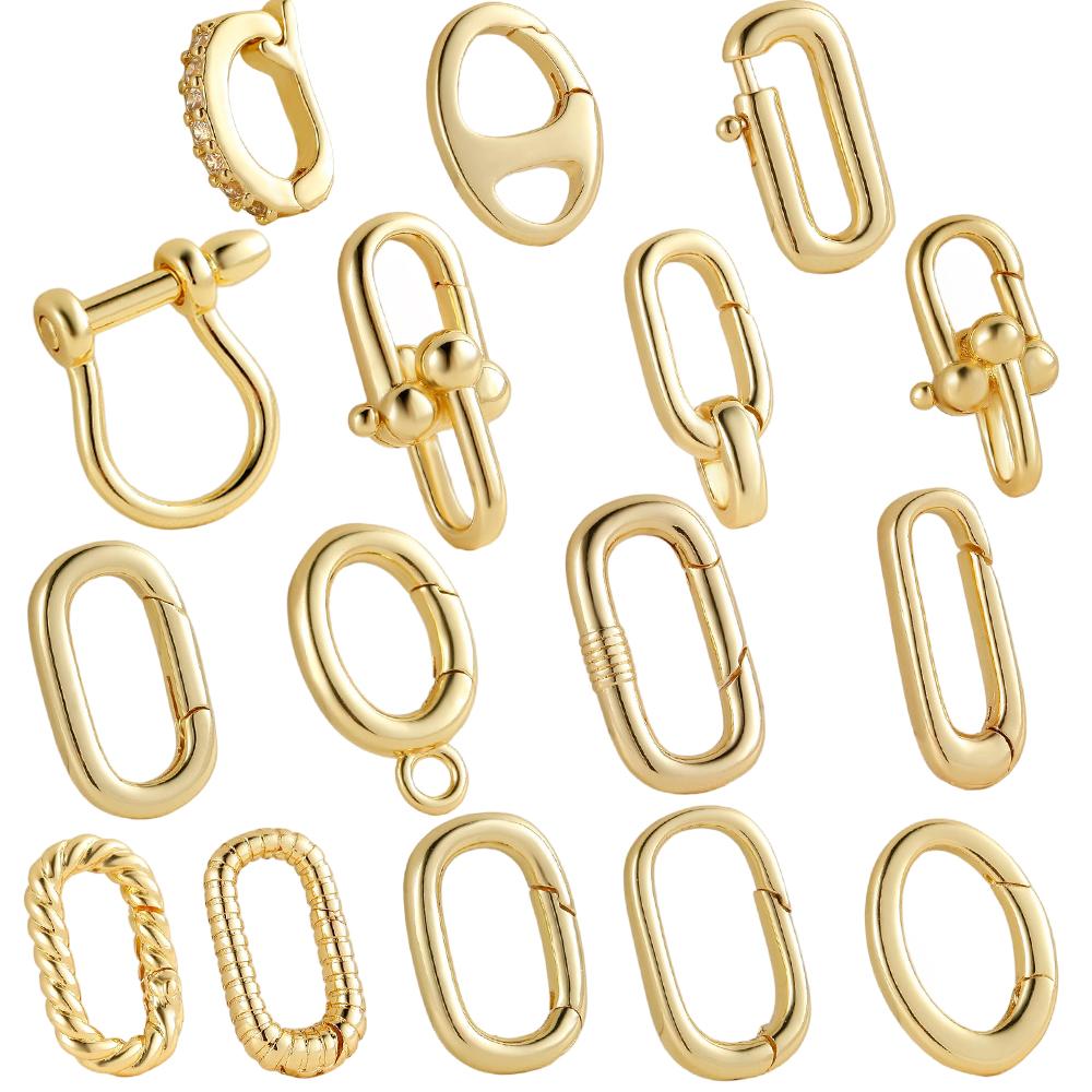 Can Be Opened Spring Clasp Chrms For Jewelry Making Supplies Gold Color Round Oval Buckle Diy Bracelet Necklace Accessories