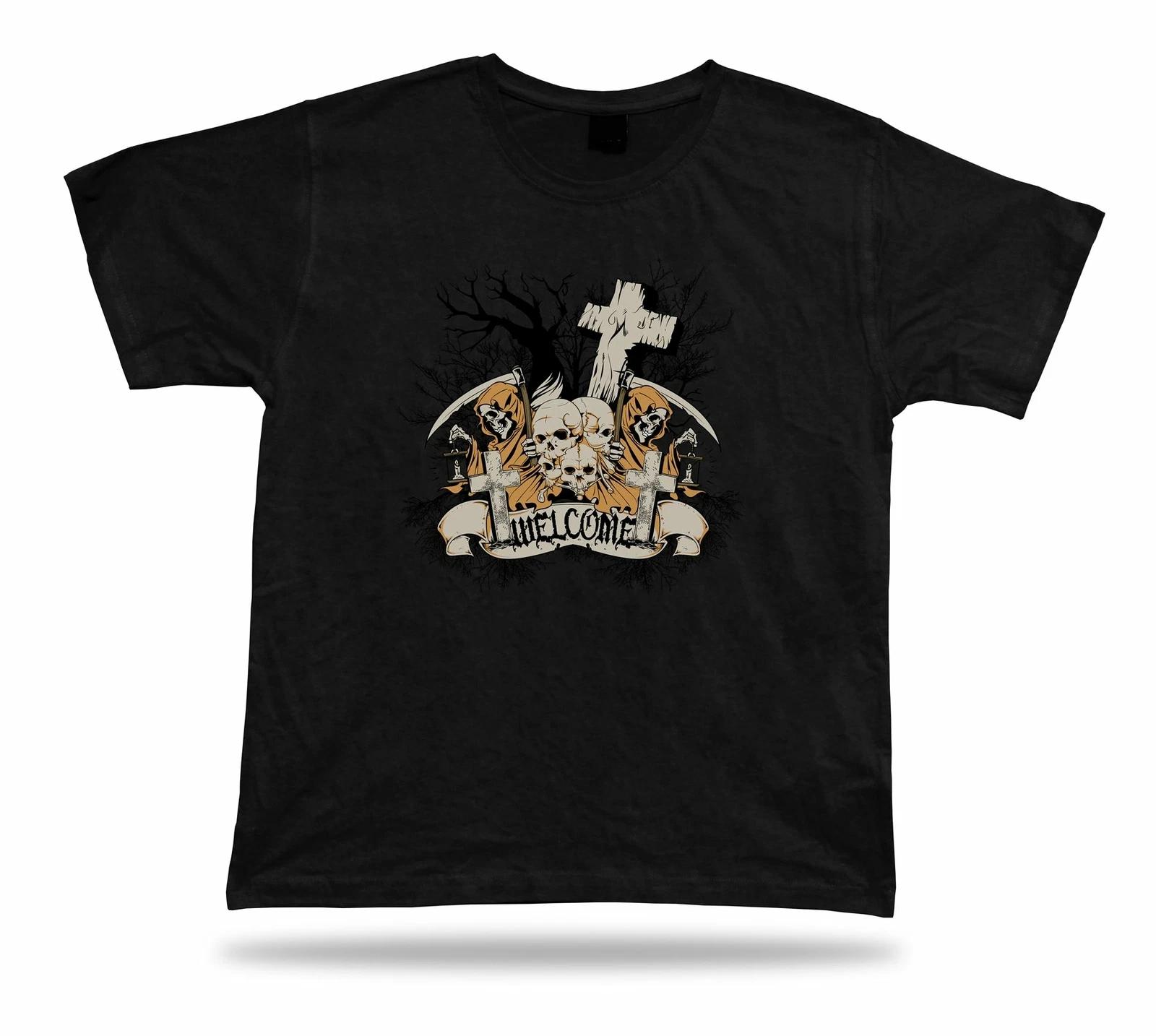 Tshirt Tee Shirt Birthday Gift Idea Welcome Cemetery Death Skull Gothic Reaper XL