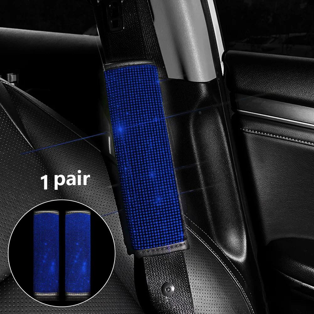 2PCS Bling Rhinestone Crystal Universal Car Seat Belt Pads Cover Soft Comfort Plush Shoulder Strap Harness Pad for Car Bag 2Pack
