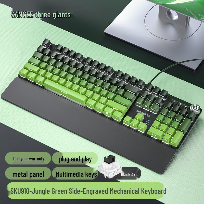 Three Major SKUs 910: Wired True Mechanical Gaming Keyboard with Wrist Rest, Side-Engraved Keys, Colorful Gradient & Knob