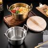 Korean Style Double Ear Stew Pots with Wooden Lid Stainless Steel Saucepan Ramen Pot Kitchen Cookware for Gas Induction Cooker
