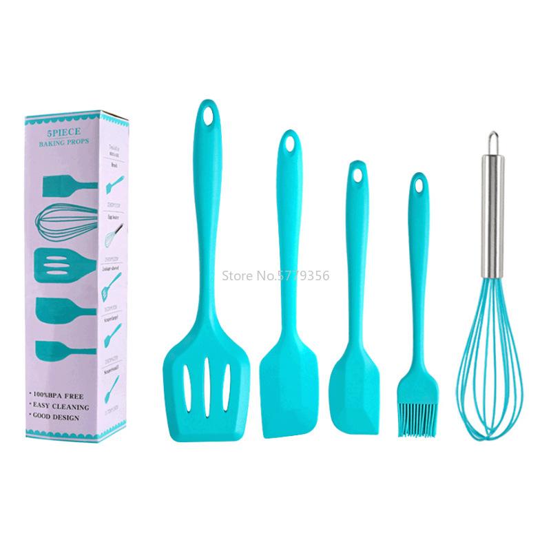 Silicone Spatula Spatula Brush Egg Beater Silicone Kitchenware 5-piece Kitchen Utensil Set Kitchen Cooking Utensils