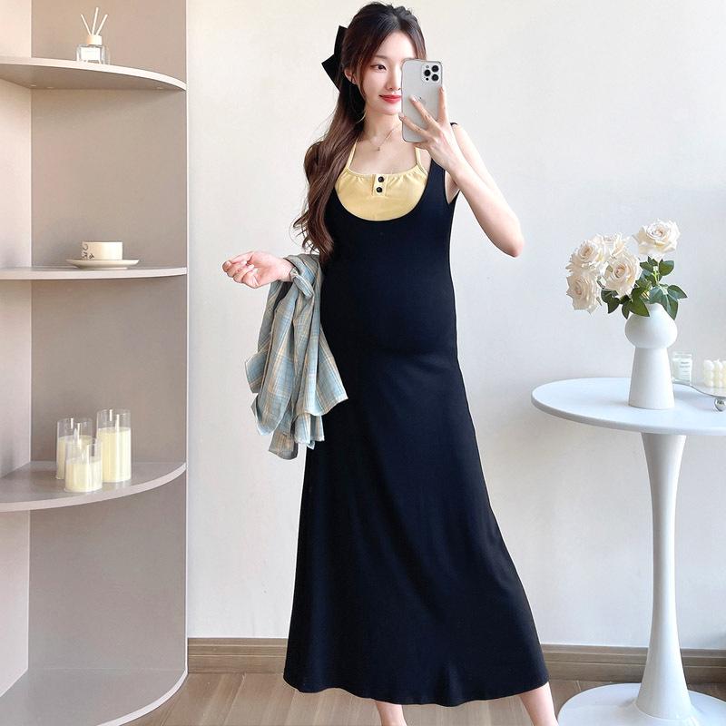 Spring 2026 Maternity Casual Two-Piece Set: Camisole Dress & Plaid Shirt