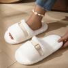 Cozy Furry Slippers for Women, Refined Golden Buckle for Strap Adjustment, Thick Warm Plush Slippers
