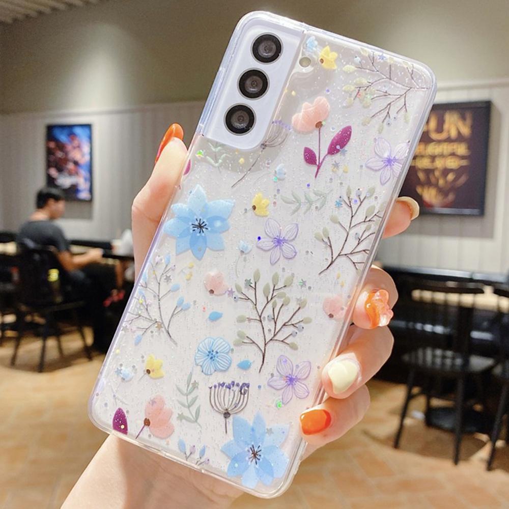 

For Samsung Galaxy S23+ Case Floral Pattern TPU Glitter Phone Cover D05