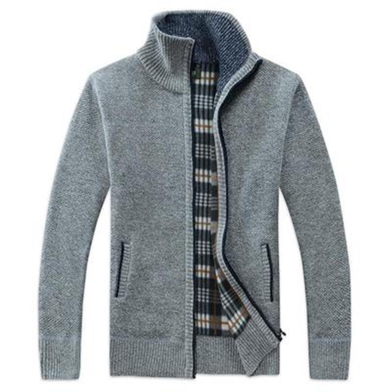Men's Fleece-Lined Stand Collar Cardigan: Thick Knit Sweater for Autumn & Winter - Plus Size Available